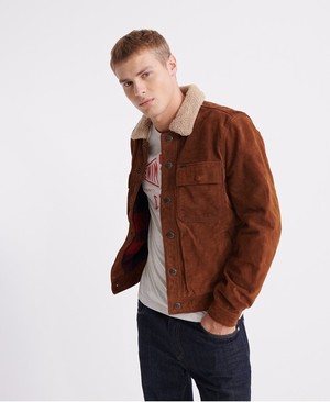 Superdry Merchant Store Suede Trucker Férfi Kabát Barna | HRNTZ8096